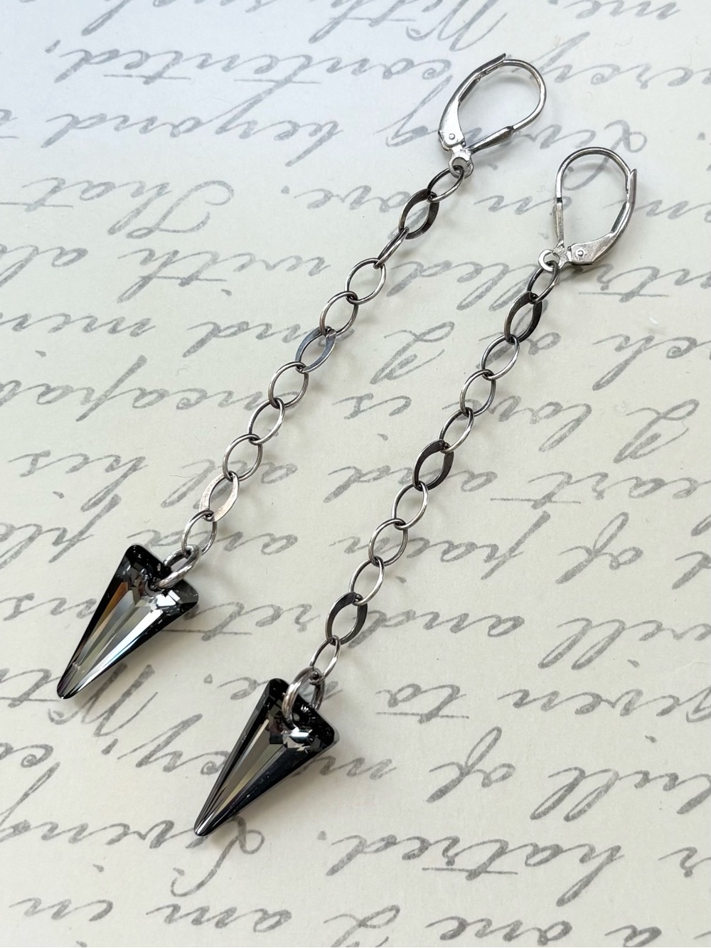 Sterling Silver Chain Drop Earrings with Silver Night Swarovski Crystal Spikes